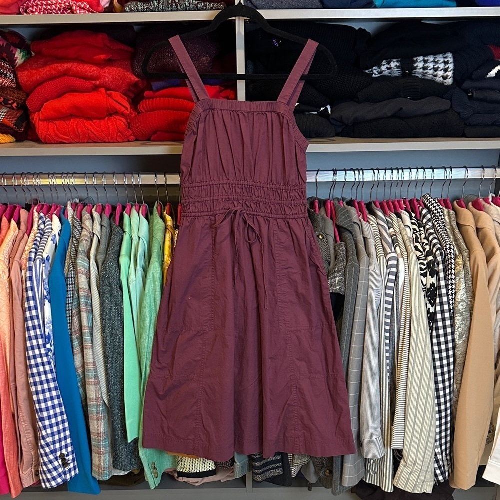 Universal Thread aubergine adjustable strap smocked cinch tie waistband dress S